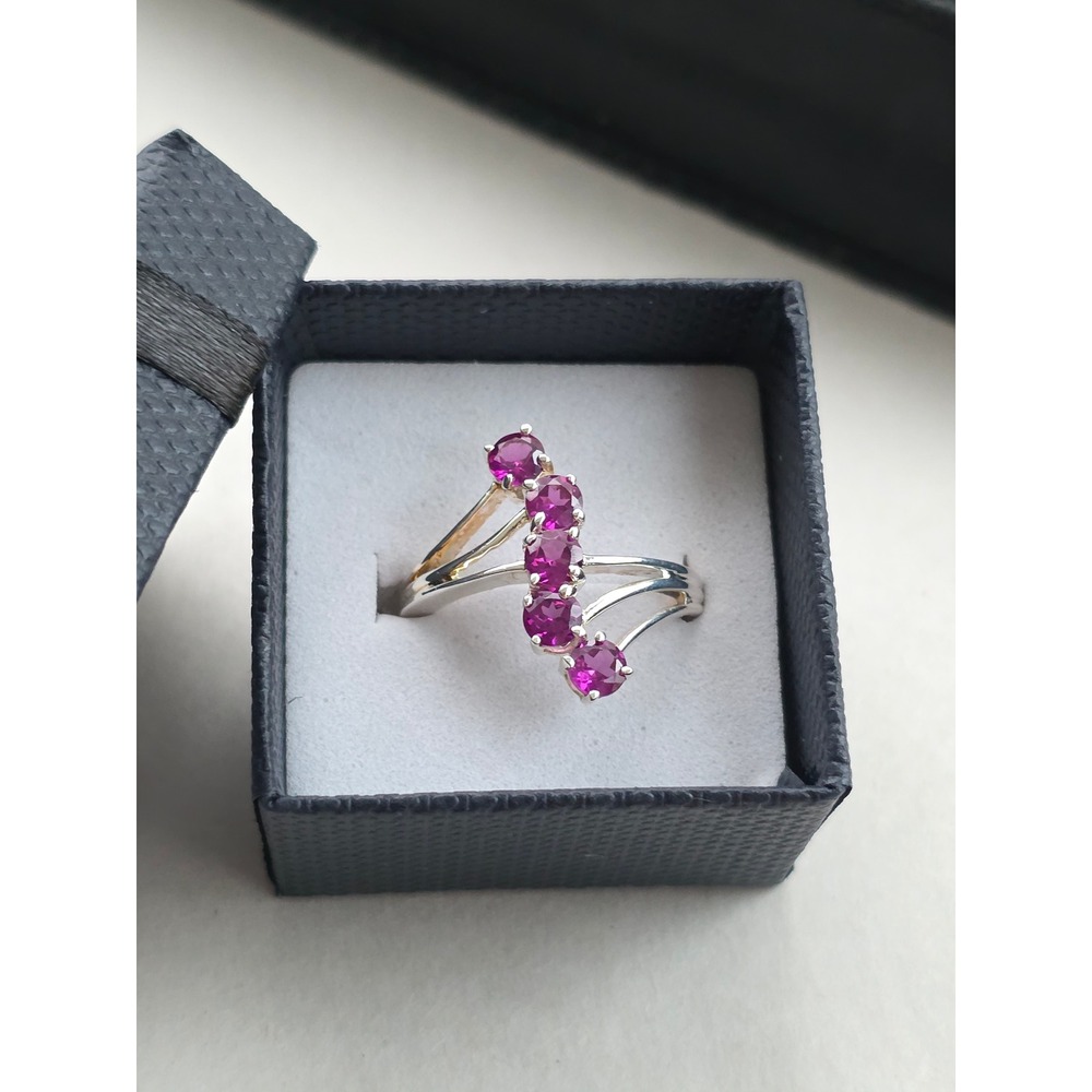 925 Sterling Silver Rhodolite Garnet Bypass Ring January Birthstone Size 8